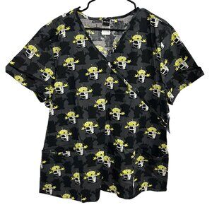 Disney Pixar Scrub Top NWT Gray Camouflage Alien Print Short Sleeve Sz 2XL